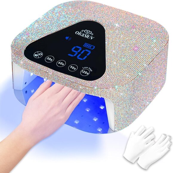 UV LED Nail Lamp with UV Gloves,Magnetic Metal Mirror Base Cordless Nail Dryer,
